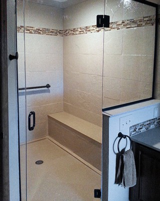 Lowprofile walk in shower with custom bench
