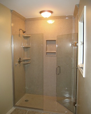 Custom walk in shower with crown molding