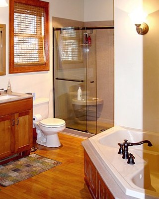 Custom shower with clear glass door
