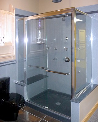 Clear glass shower surround